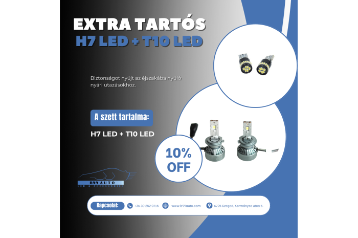 H7 LED+extra tartós T10 LED csomag